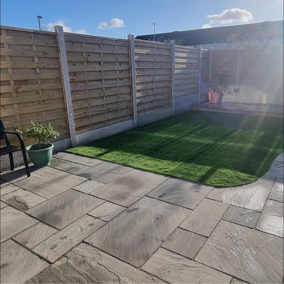 Garden patio and lawn